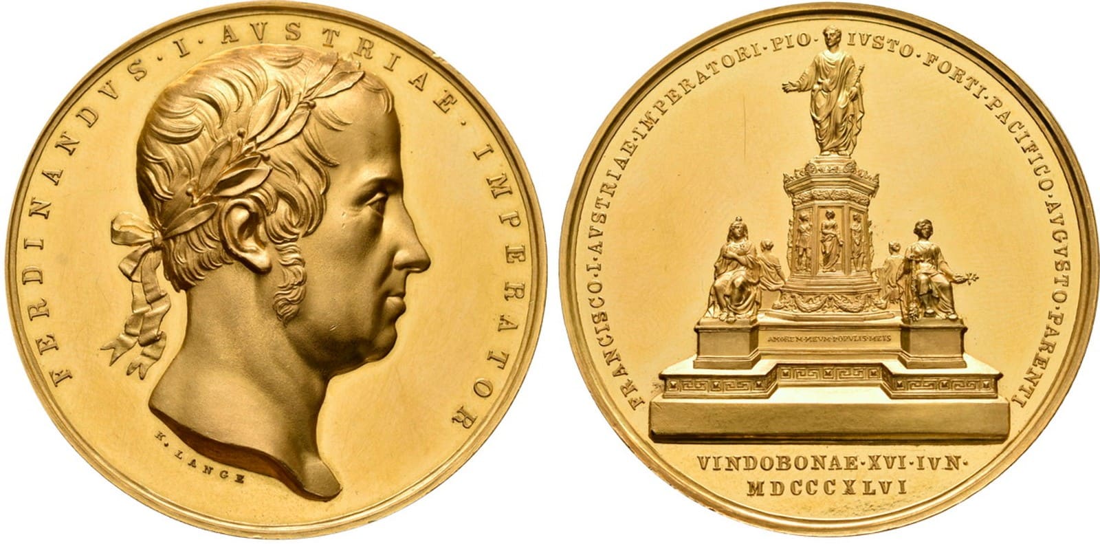 AV Medaile (25 Dukát) 1846, K odhalení pomníku Františka I. — avers a revers