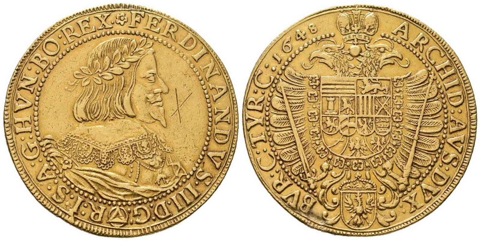 10 Dukát 1648, Brno-Richthausen — avers a revers