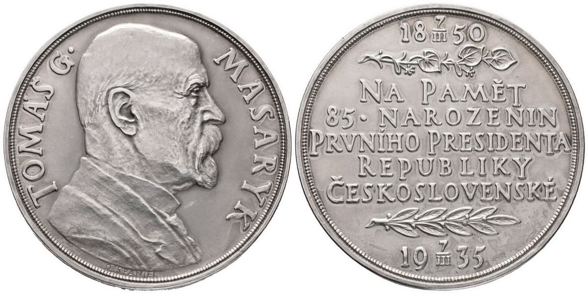 AR Medaile 1935, K 85. narozeninám T. G. Masaryka — avers a revers