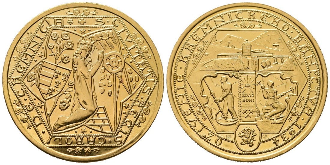 Desetidukátová medaile 1934, K oživení kremnického baníctva — avers a revers