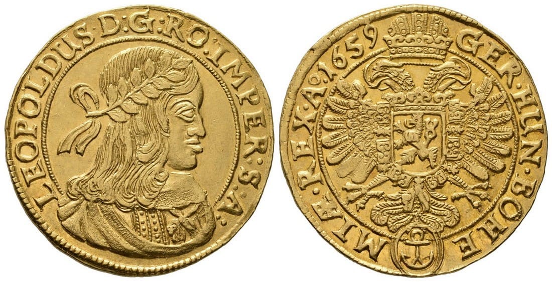 5 Dukát 1659, Leopold I., Praha-Margalík — avers a revers