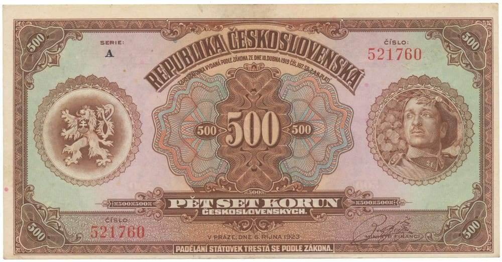 500 Koruna 1923, série A — avers a revers